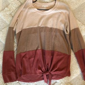 Color blocked sweater with tie